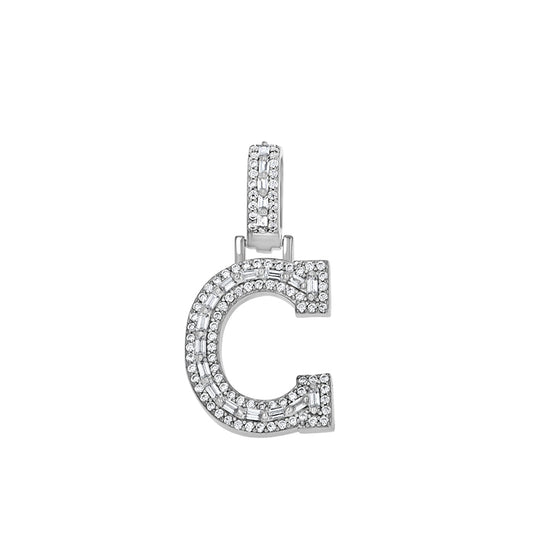925 Sterling Silver Cz Initial Letter Pendant "C"