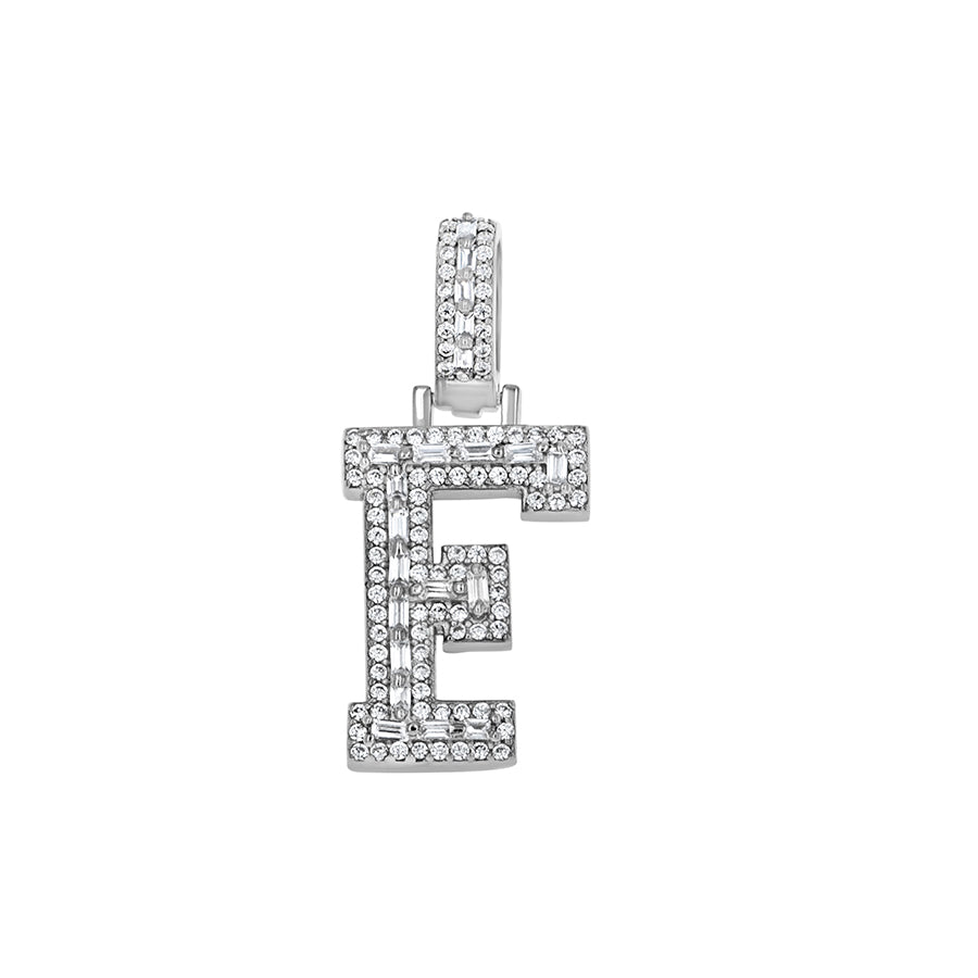 925 Sterling Silver Cz Initial Letter Pendant "F"