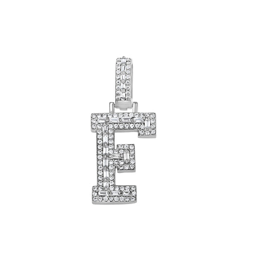 925 Sterling Silver Cz Initial Letter Pendant "F"