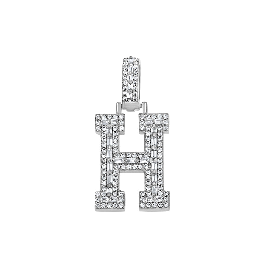 925 Sterling Silver Cz Initial Letter Pendant "H"