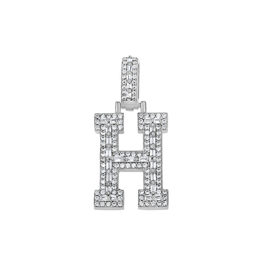 925 Sterling Silver Cz Initial Letter Pendant "H"