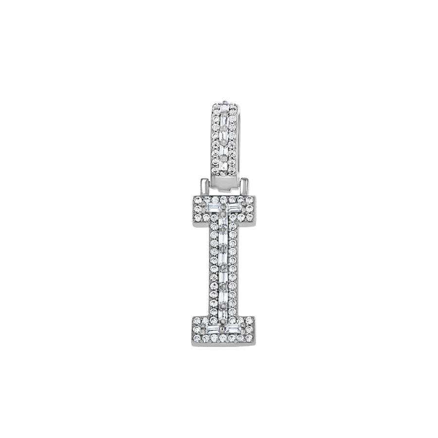 925 Sterling Silver Cz Initial Letter Pendant "I"