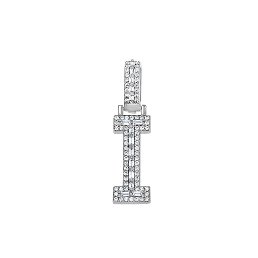 925 Sterling Silver Cz Initial Letter Pendant "I"