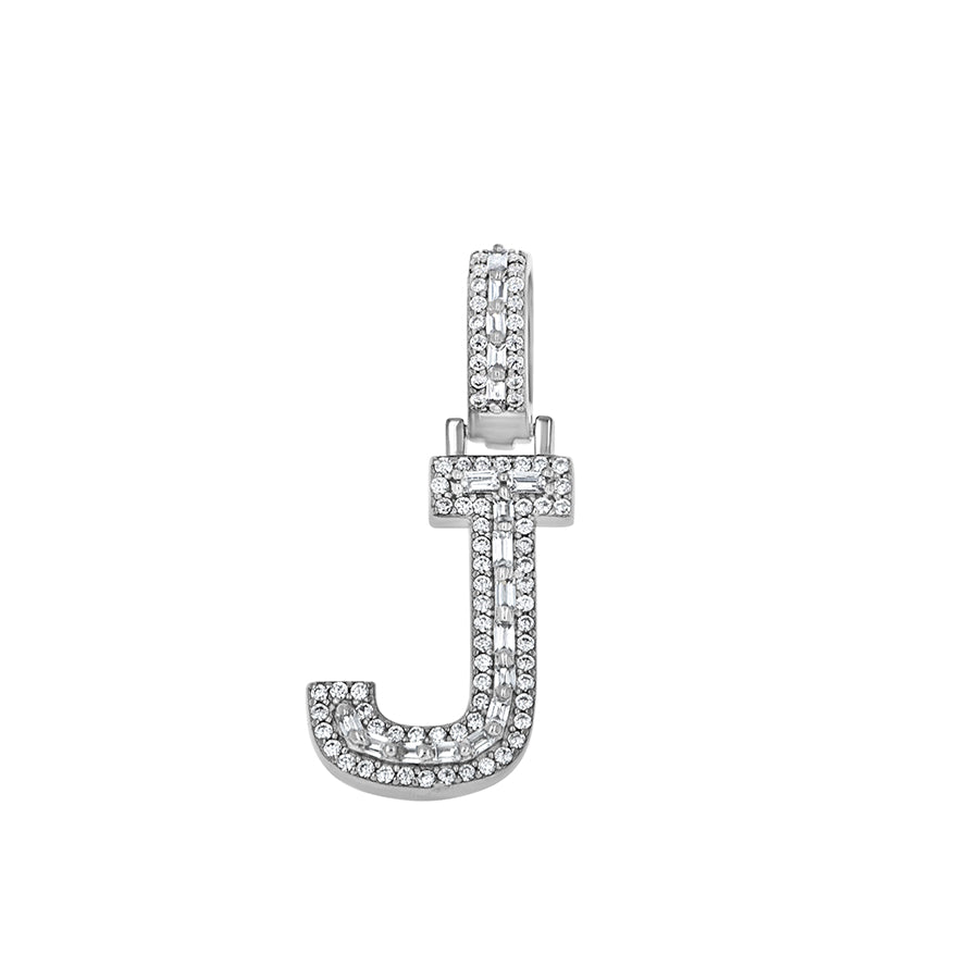 925 Sterling Silver Cz Initial Letter Pendant "J"