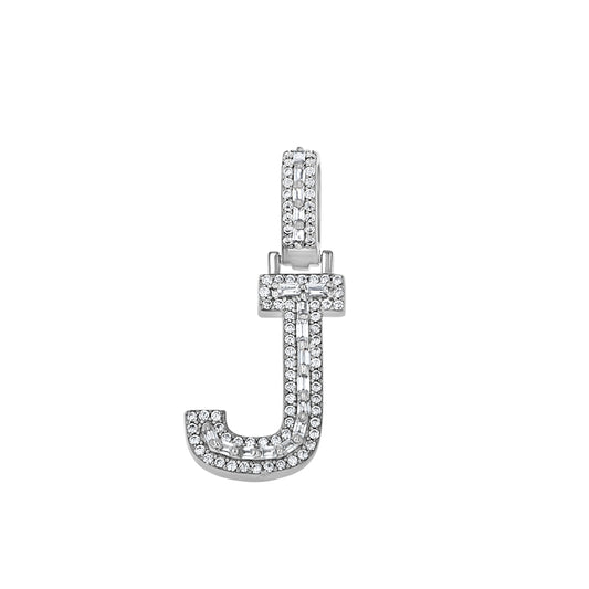 925 Sterling Silver Cz Initial Letter Pendant "J"