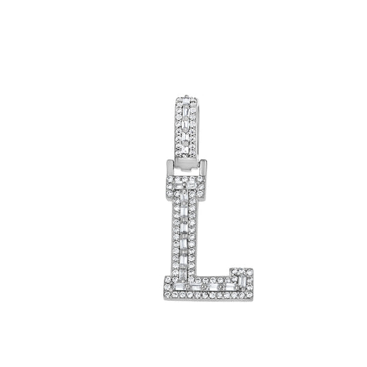 925 Sterling Silver Cz Initial Letter Pendant "L"
