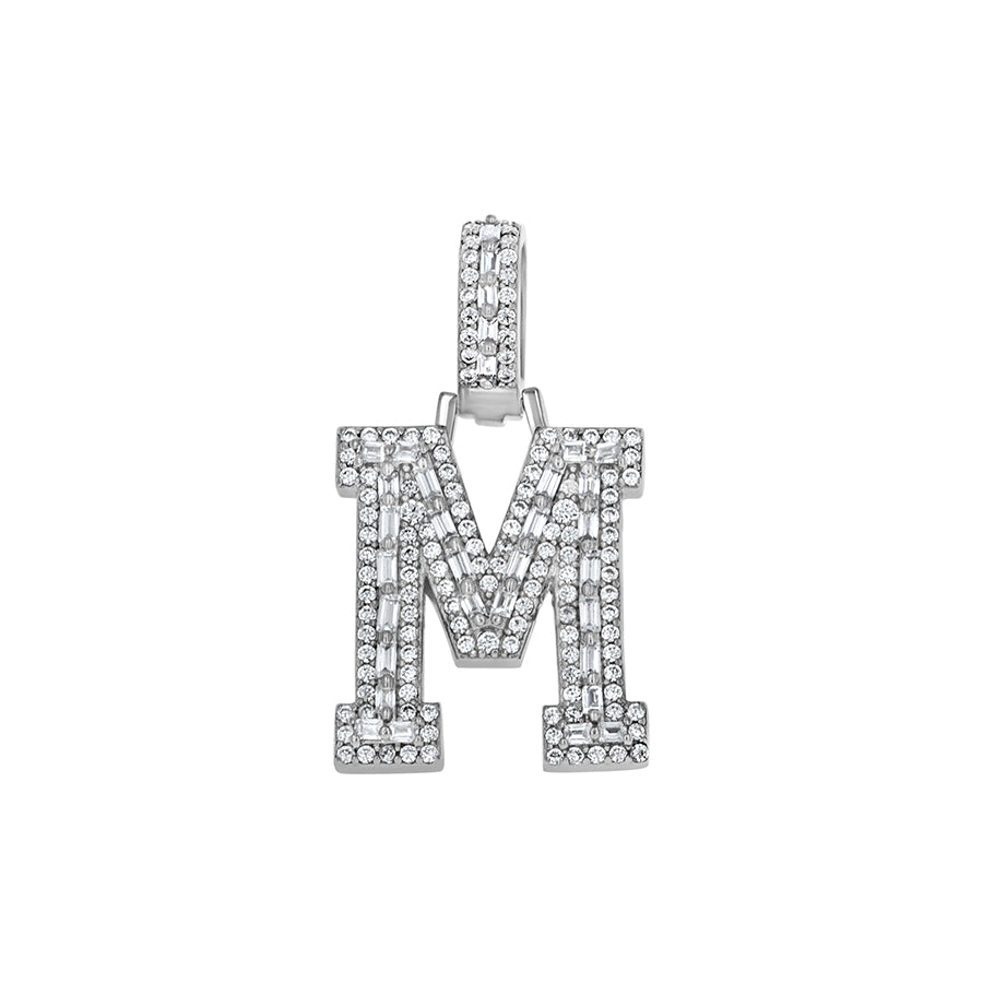 925 Sterling Silver Cz Initial Letter Pendant "M"