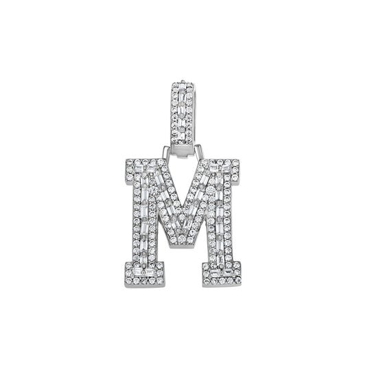 925 Sterling Silver Cz Initial Letter Pendant "M"