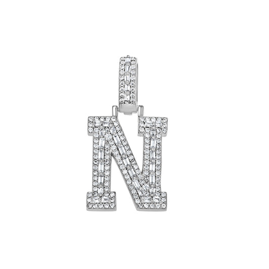 925 Sterling Silver Cz Initial Letter Pendant "N"