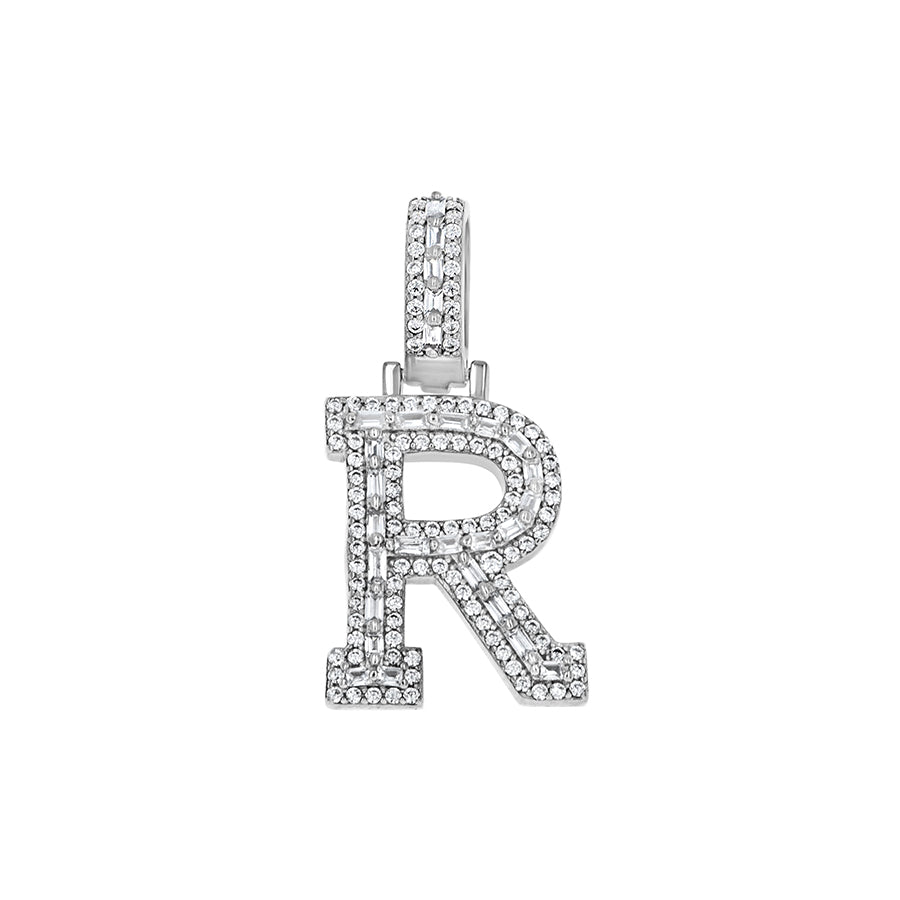 925 Sterling Silver Cz Initial Letter Pendant "R"