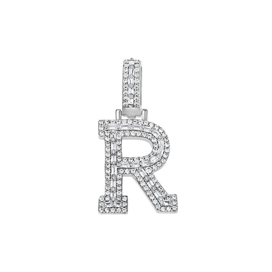 925 Sterling Silver Cz Initial Letter Pendant "R"