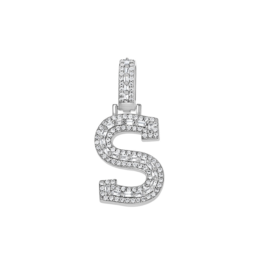 925 Sterling Silver Cz Initial Letter Pendant "S"