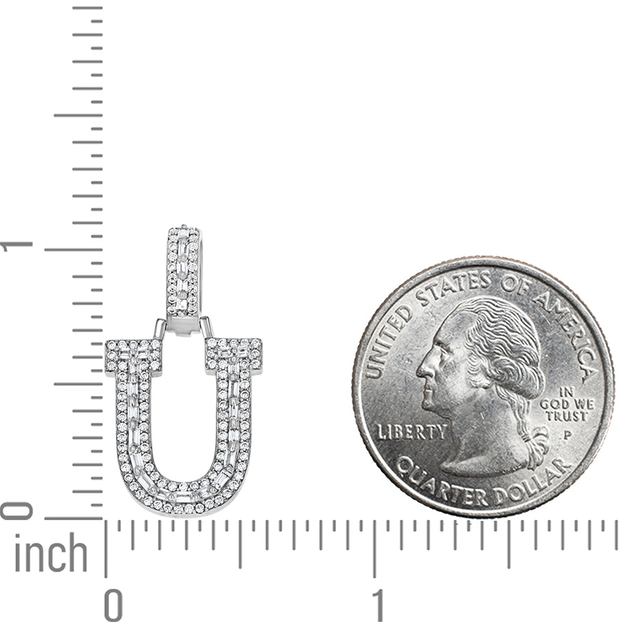 925 Sterling Silver Cz Initial Letter Pendant "U"