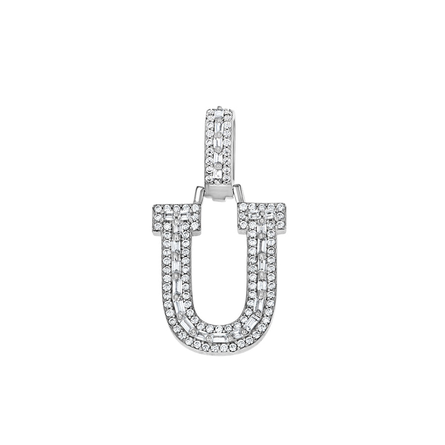 925 Sterling Silver Cz Initial Letter Pendant "U"