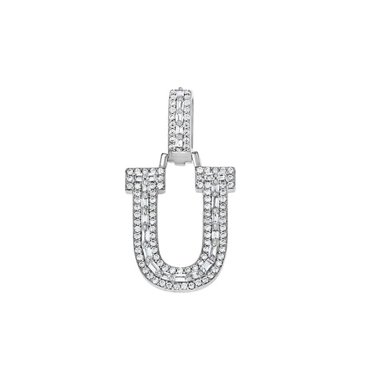 925 Sterling Silver Cz Initial Letter Pendant "U"