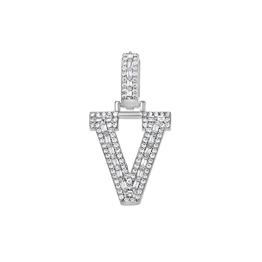 925 Sterling Silver Cz Initial Letter Pendant "V"
