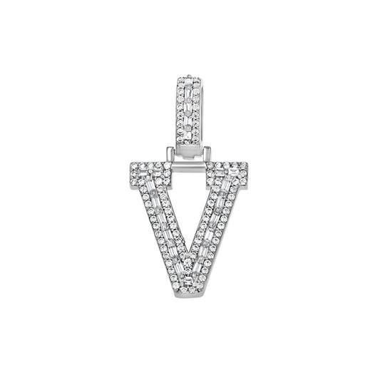 925 Sterling Silver Cz Initial Letter Pendant "V"