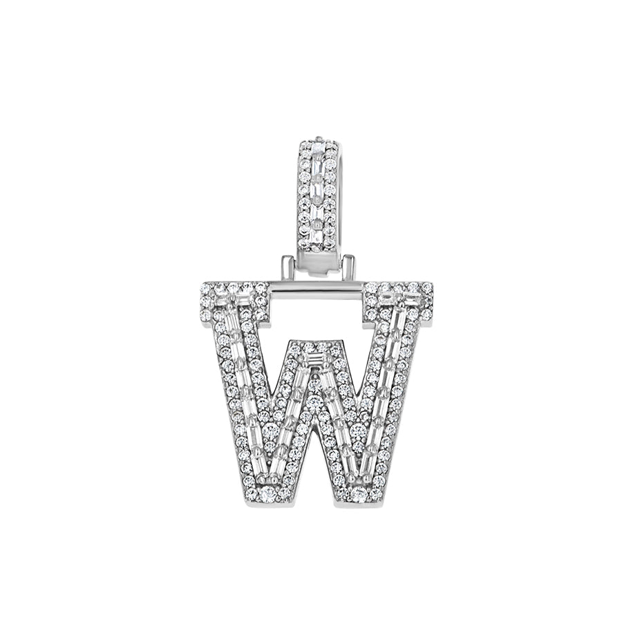 925 Sterling Silver Cz Initial Letter Pendant "W"