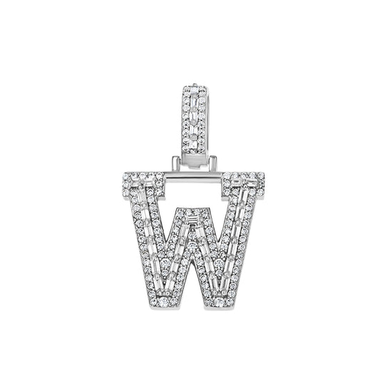 925 Sterling Silver Cz Initial Letter Pendant "W"