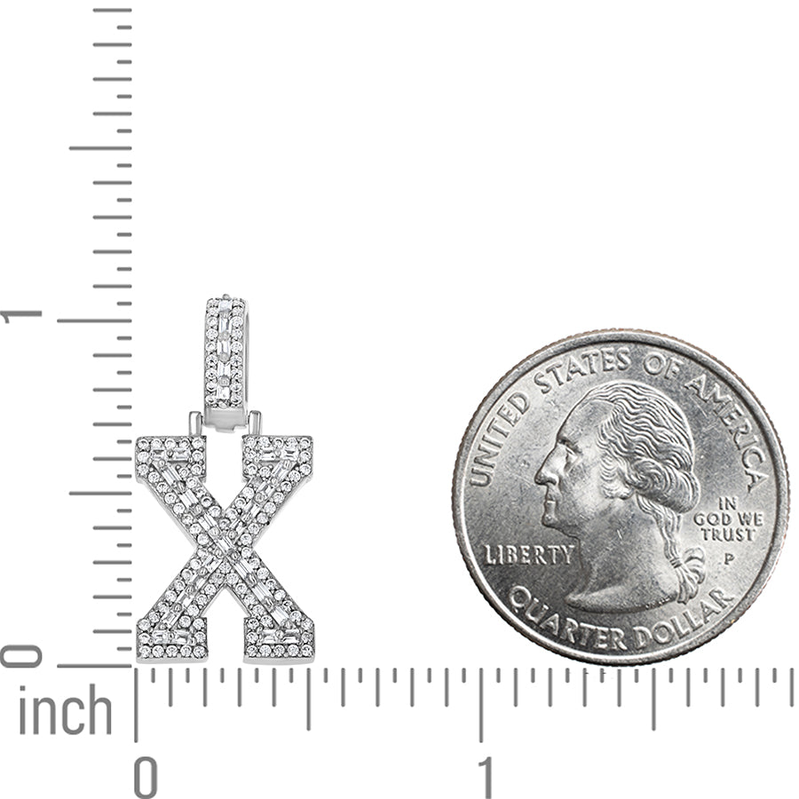 925 Sterling Silver Cz Initial Letter Pendant "X"