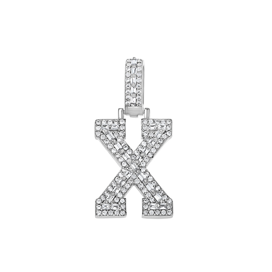 925 Sterling Silver Cz Initial Letter Pendant "X"