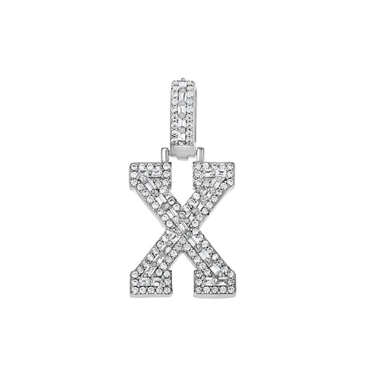 925 Sterling Silver Cz Initial Letter Pendant "X"