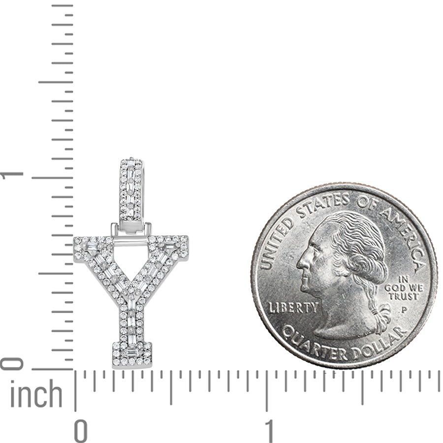 925 Sterling Silver Cz Initial Letter Pendant "Y"