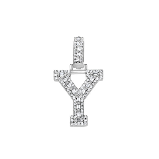 925 Sterling Silver Cz Initial Letter Pendant "Y"