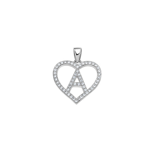 925 Sterling Silver Cz Initial Letter Pendant "A"