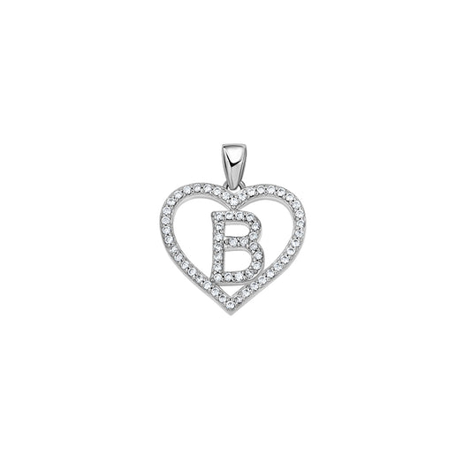 925 Sterling Silver Cz Initial Letter Pendant "B"