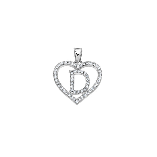 925 Sterling Silver Cz Initial Letter Pendant "D"