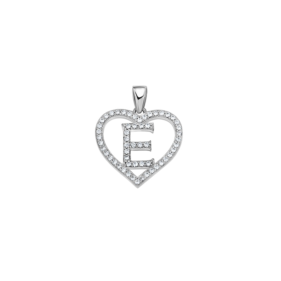 925 Sterling Silver Cz Initial Letter Pendant "E"