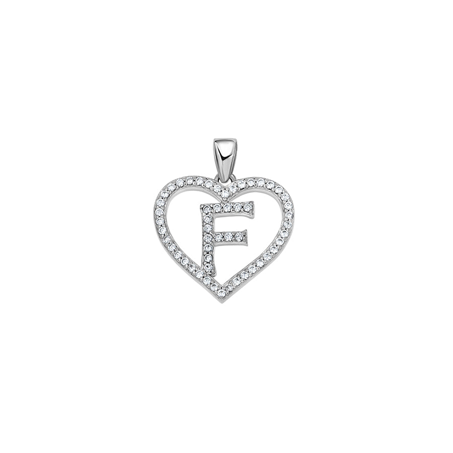 925 Sterling Silver Cz Initial Letter Pendant "F"