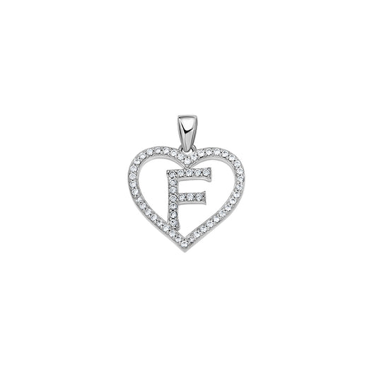 925 Sterling Silver Cz Initial Letter Pendant "F"
