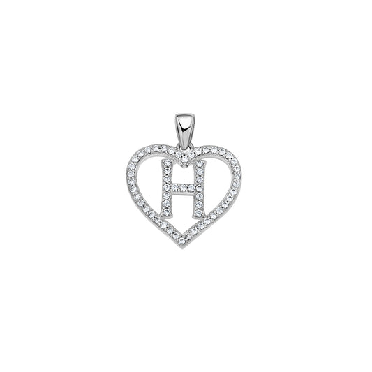 925 Sterling Silver Cz Initial Letter Pendant "H"