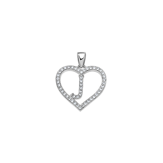 925 Sterling Silver Cz Initial Letter Pendant "J"