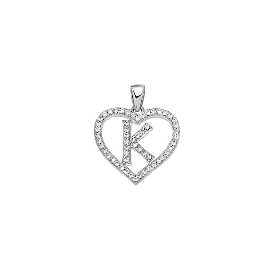 925 Sterling Silver Cz Initial Letter Pendant "K"