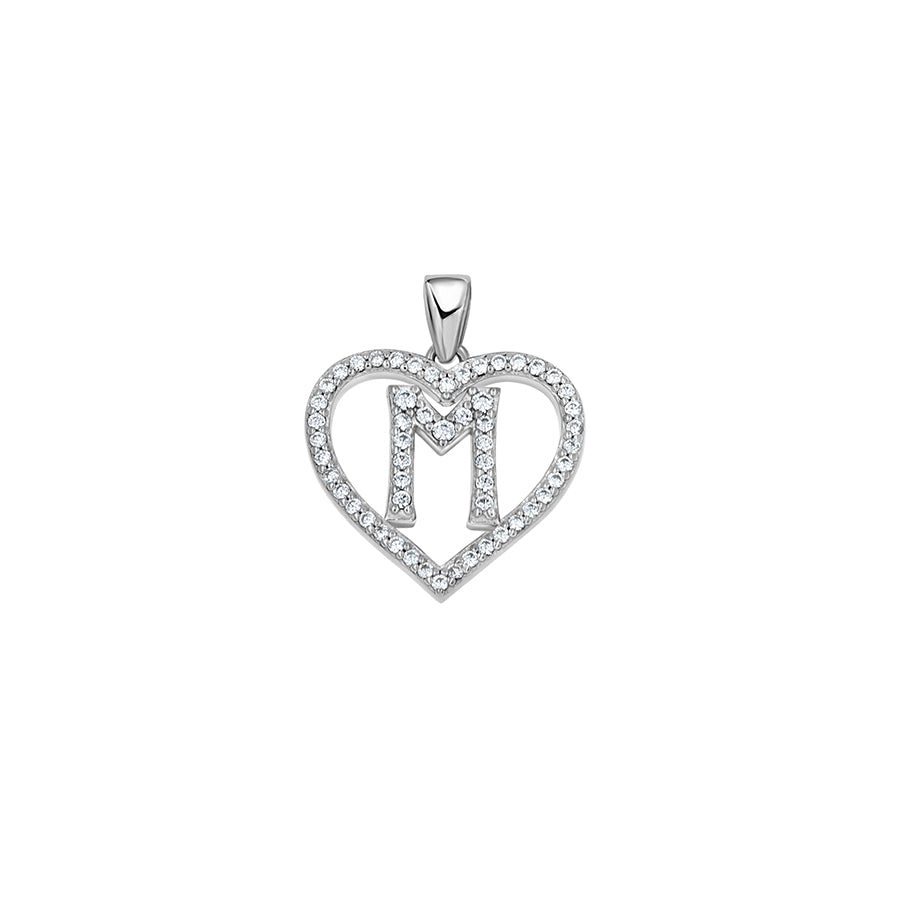 925 Sterling Silver Cz Initial Letter Pendant "M"