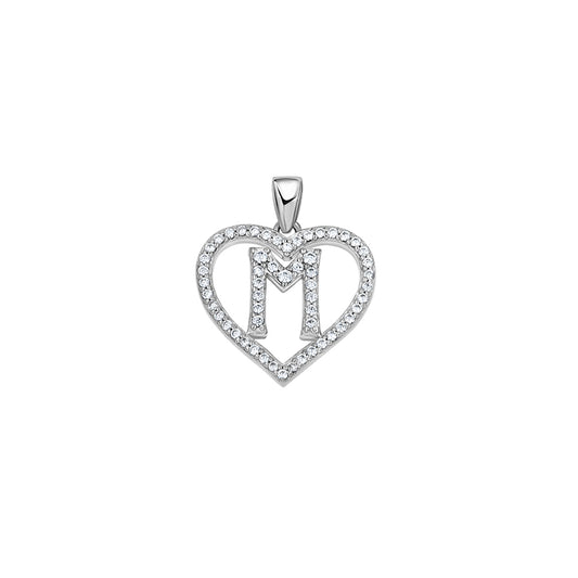 925 Sterling Silver Cz Initial Letter Pendant "M"
