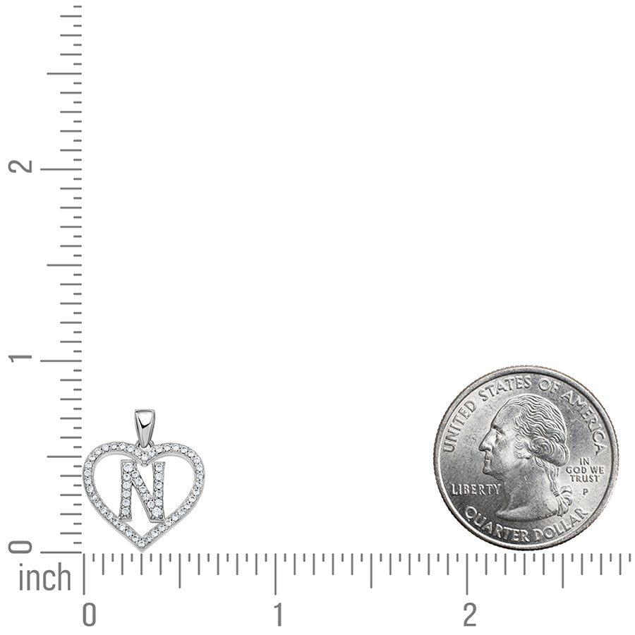 925 Sterling Silver Cz Initial Letter Pendant "N"