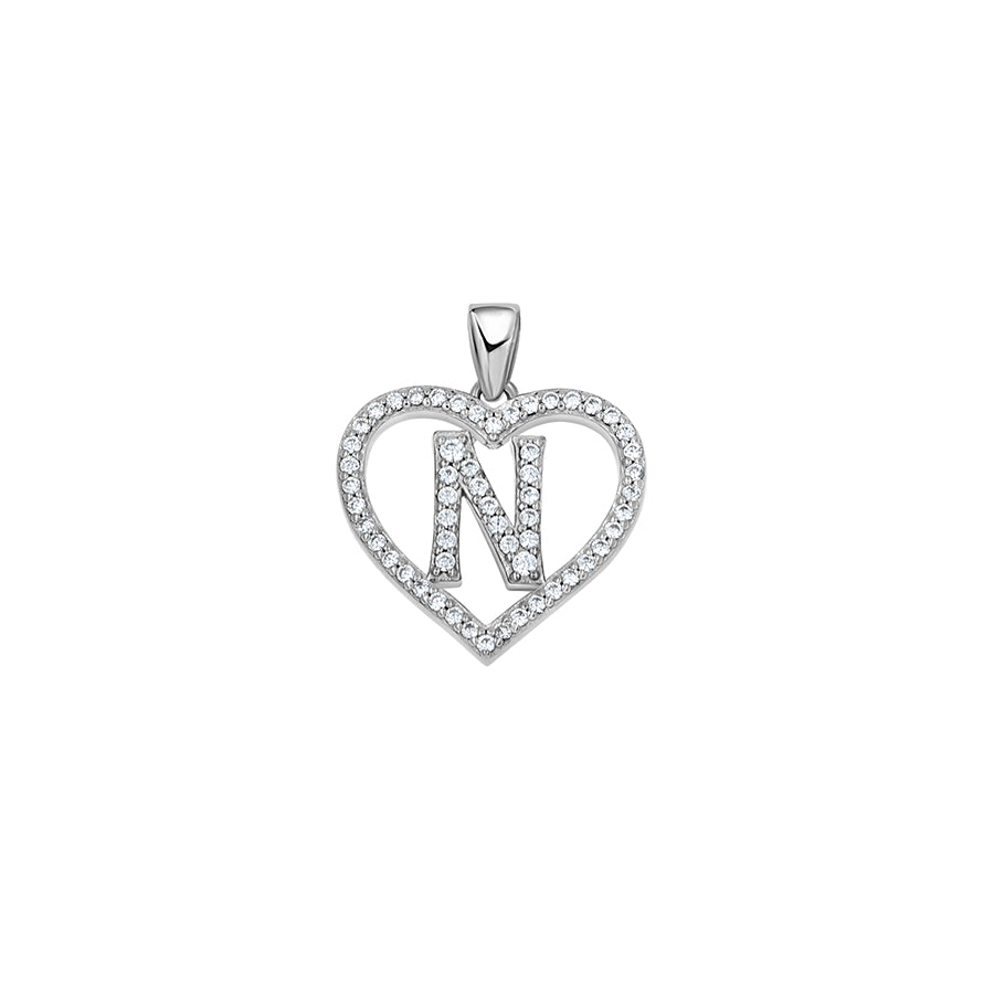 925 Sterling Silver Cz Initial Letter Pendant "N"