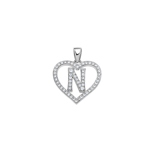 925 Sterling Silver Cz Initial Letter Pendant "N"