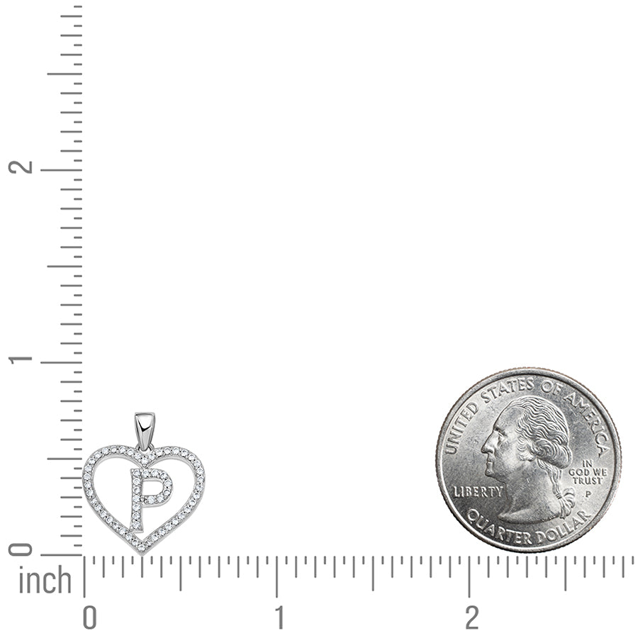 925 Sterling Silver Cz Initial Letter Pendant "P"