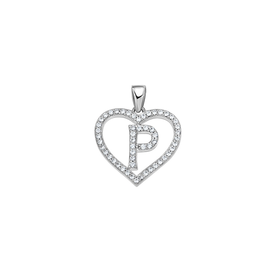 925 Sterling Silver Cz Initial Letter Pendant "P"