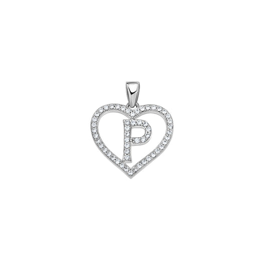 925 Sterling Silver Cz Initial Letter Pendant "P"