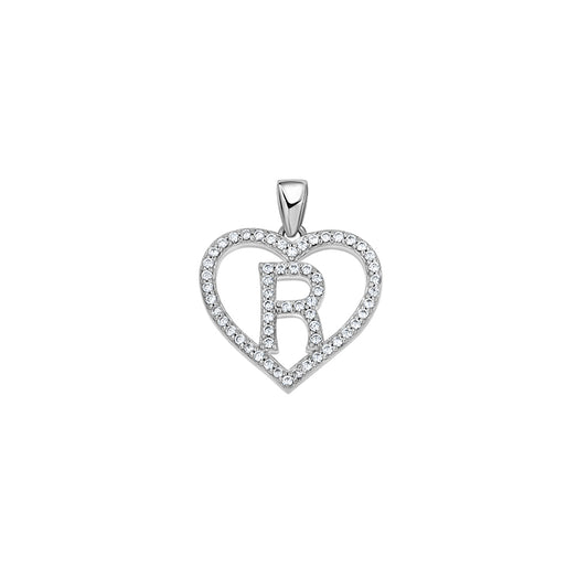 925 Sterling Silver Cz Initial Letter Pendant "R"