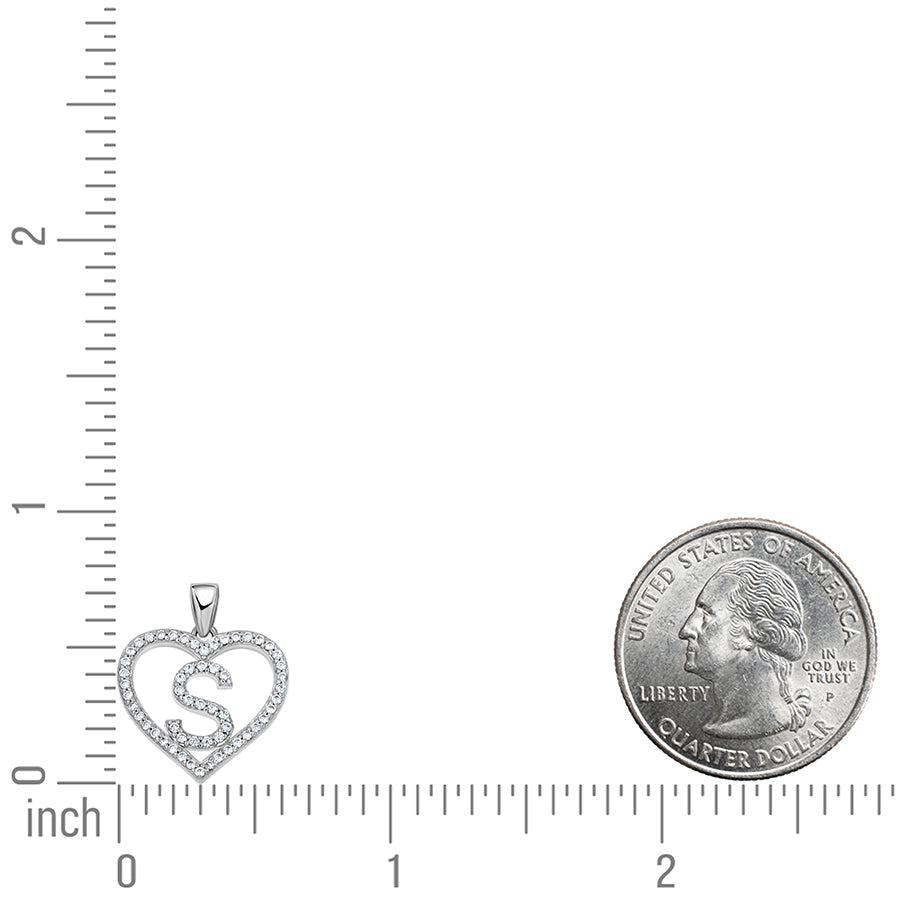 925 Sterling Silver Cz Initial Letter Pendant "S"