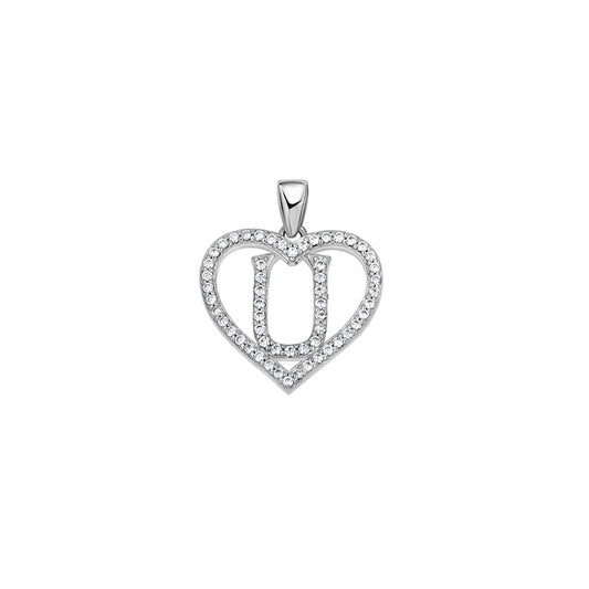 925 Sterling Silver Cz Initial Letter Pendant "U"