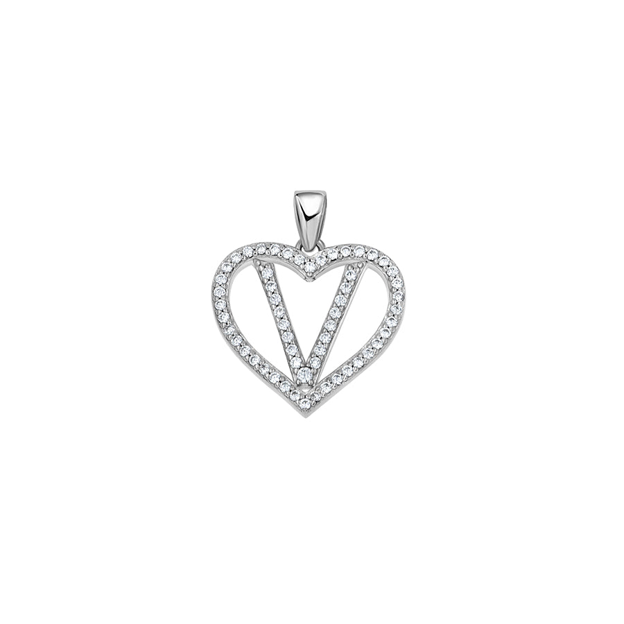 925 Sterling Silver Cz Initial Letter Pendant "V"