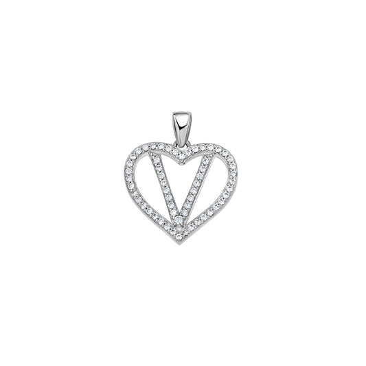 925 Sterling Silver Cz Initial Letter Pendant "V"